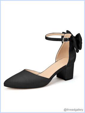 IDIFU Closed Toe Bow Ankle Strap Block Heels Pumps